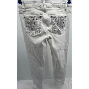 Project Indigo Kids White Embellished Skinny Jeans Crop Distressed Bottom Sz 12